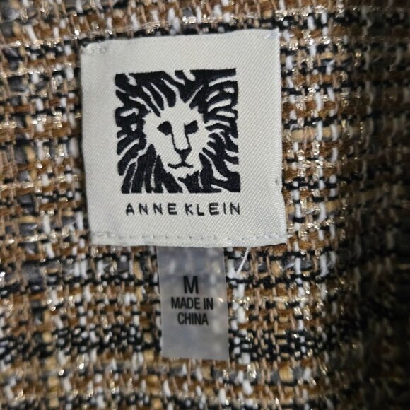 Anne Klein Vintage Tan Gold Plaid Open Front Double-breasted Tweed Blazer Size M - Picture 5 of 6